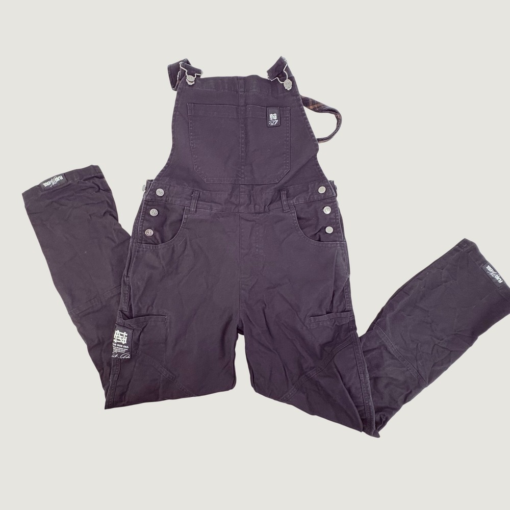 Flag Nor Fail Overalls Mens Medium Black Canvas Plaid Lined Workwear Bibs
